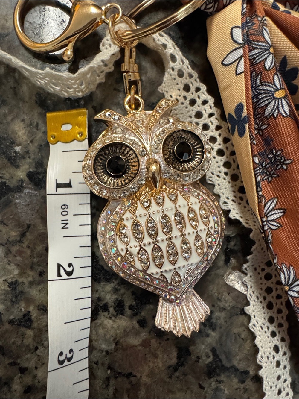 Owl Crystal Keychain with Floral Bow Accent - Picture 3 of 3